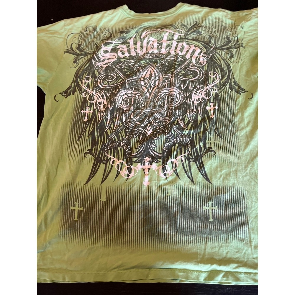 Vintage‎ Style Graphic T-Shirt Salvation Skull Cross Green Design - Picture 7 of 7
